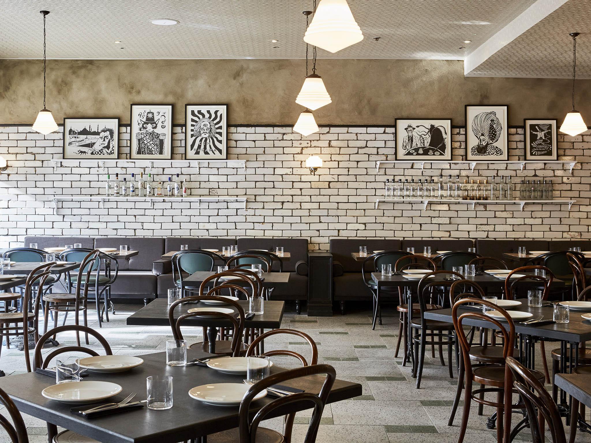 The Turkish-inspired monochrome illustrations add a dash of personality to Marylebone’s Yosma restaurant