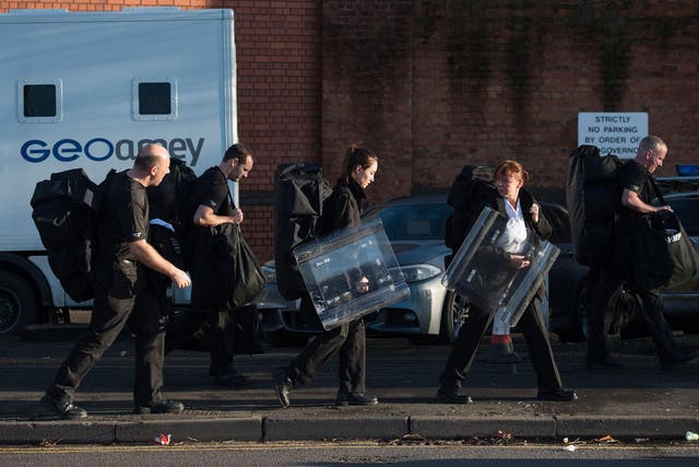 Prison staff leaving HMP Birmingham today. Riot police regained control of the jail late last night