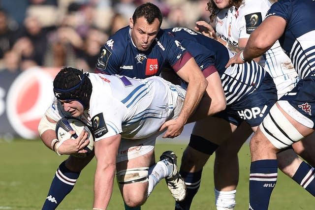 Thomas Waldrom scored the first try for Exeter in their 20-12 victory over Bordeaux-Begles