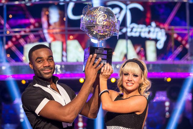 Joanne Clifton and Ore Oduba with the glitterball trophy after winning Strictly Come Dancing 2016