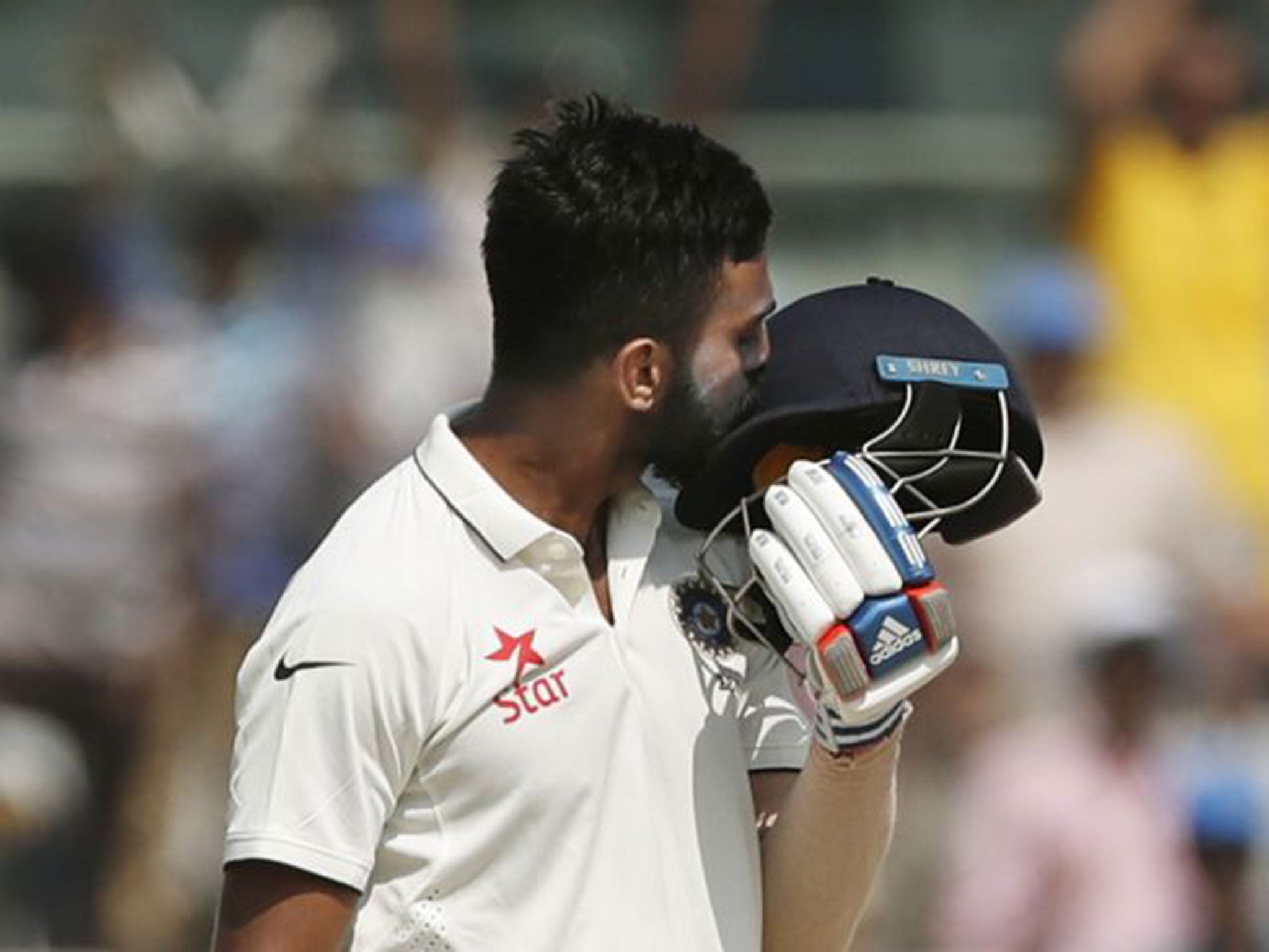 KL Rahul celebrates reaching his century in the fifth Test against England
