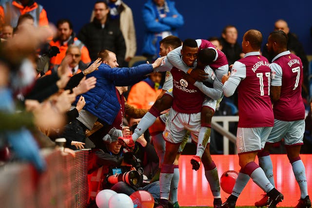 Jonathan Kodjia celebrates his late winner for Aston Villa