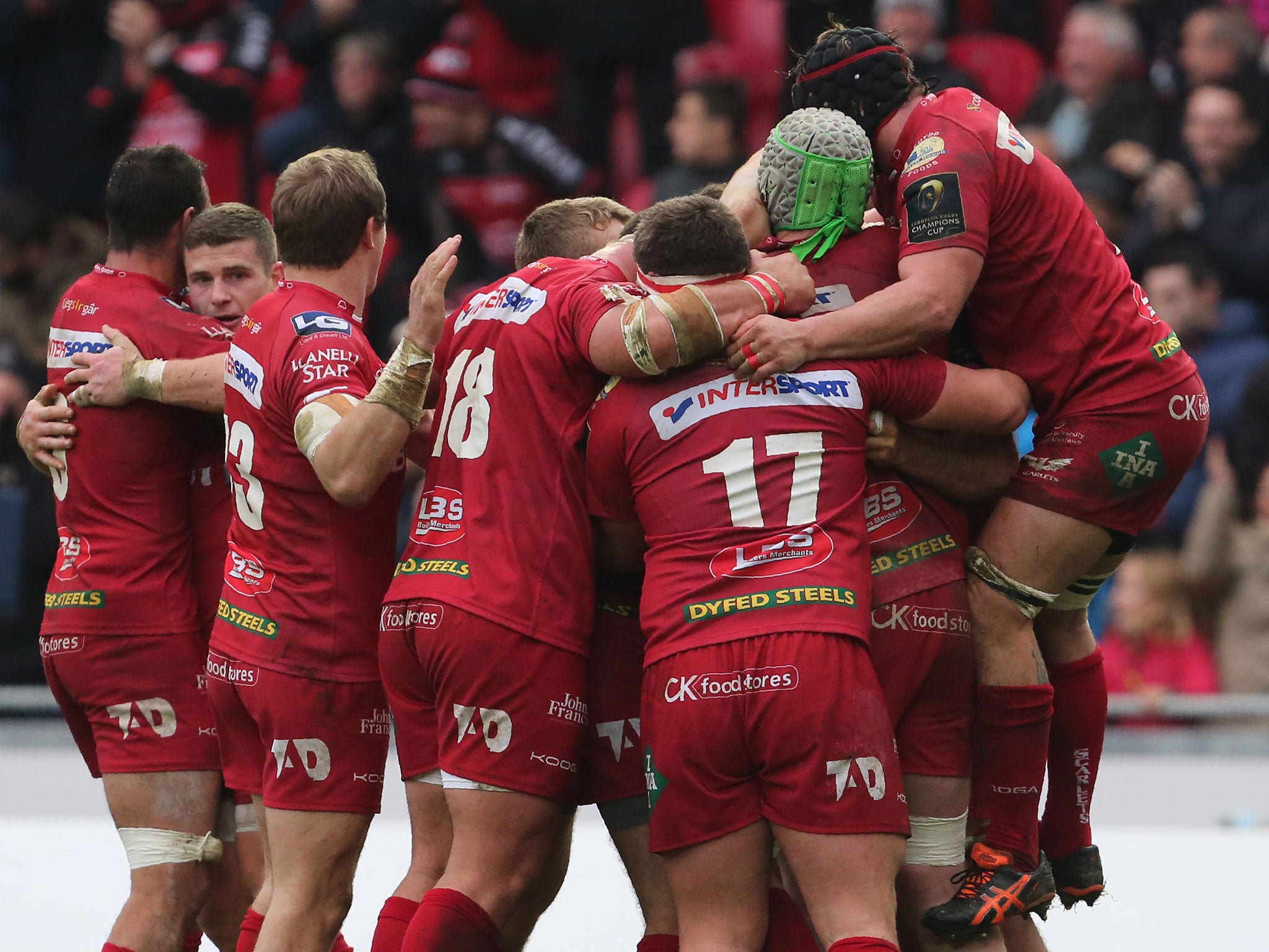 Toulon's players celebrate at the final whistle