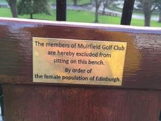 Women ban mens-only golf club members from sitting on park bench