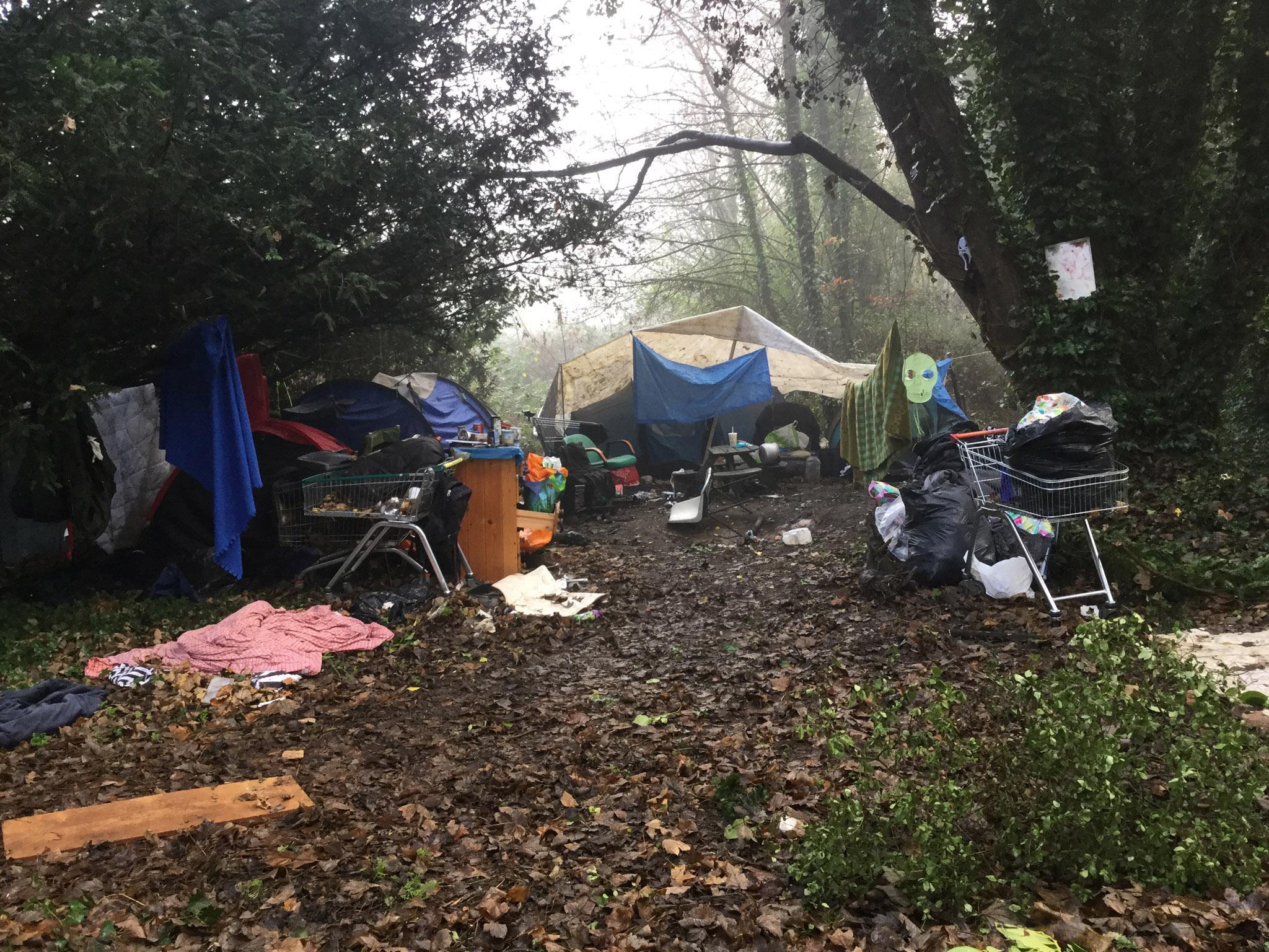 A homeless camp in Basingstoke, Hampshire