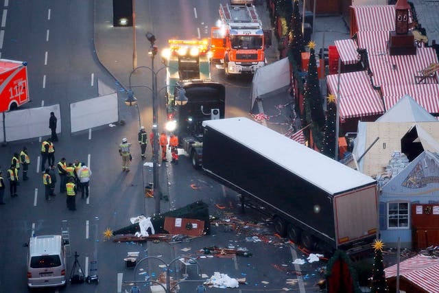 The extent of the damage at the scene where a truck crashed into a Christmas market close to the Kaiser Wilhelm Memorial Church, in Berlin, Germany