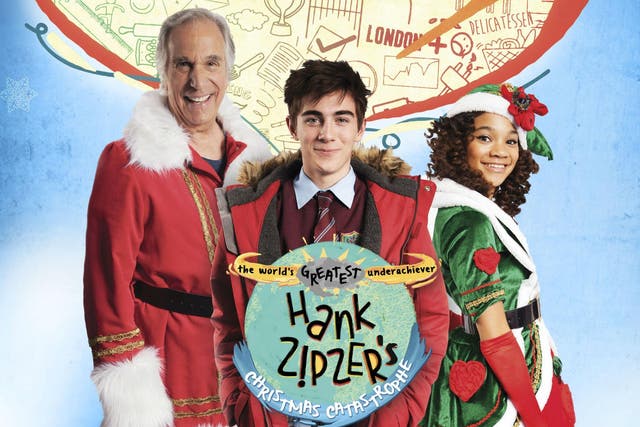 Mr Rock (Henry Winkler), Hank Zipzer (Nick James) and Hayden Chase (Kylee Russell) star in ‘Hank Zipzer’s Christmas Catastrophe’