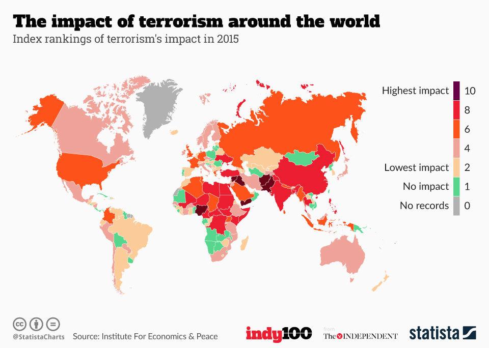 A map of the countries that suffer the most from terrorism | indy100 ...