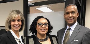 From left to right, Allison Ausband, a senior vice president at Delta Air Lines, with physicians Tamika Cross and Wayne Riley