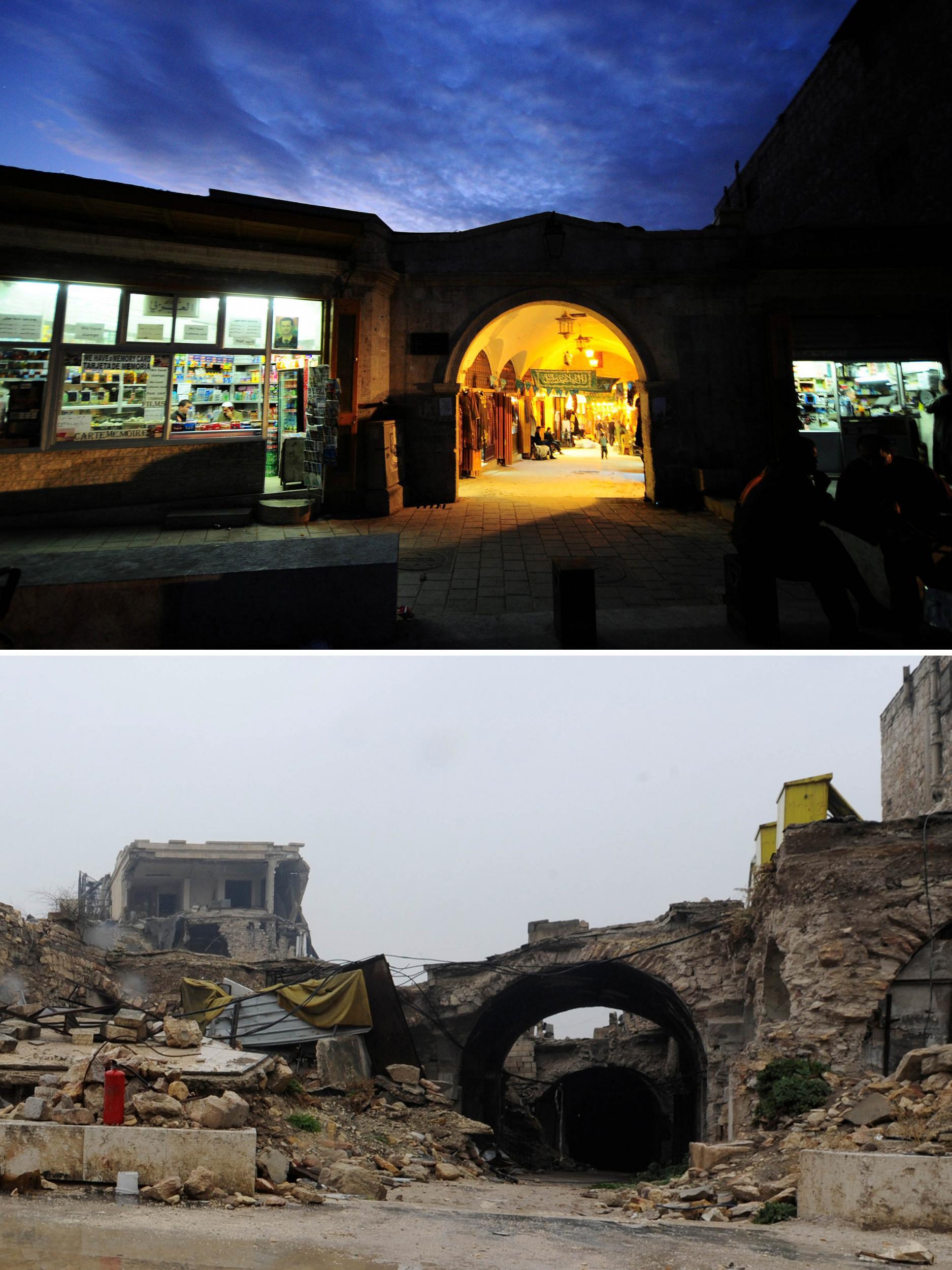 The entrance to al-Zarab souk in the Old City on November 24, 2008 (above) and after the fighting, below