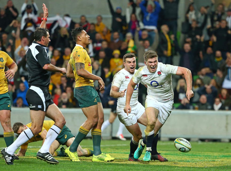 Owen Farrell celebrates scores to secure a series victory in Australia