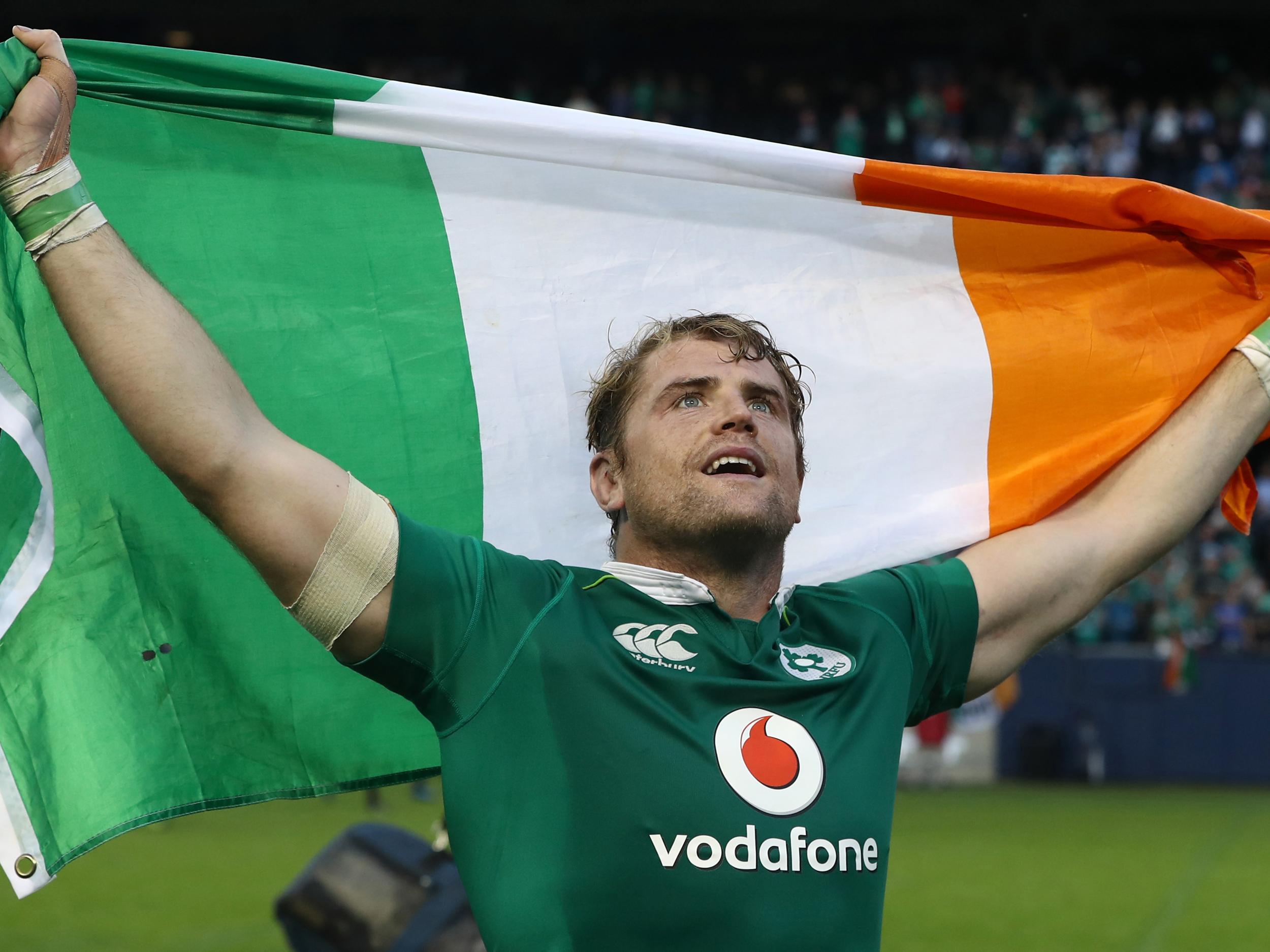 Jamie Heaslip celebrates Ireland's historic 40-29 win over the All Blacks