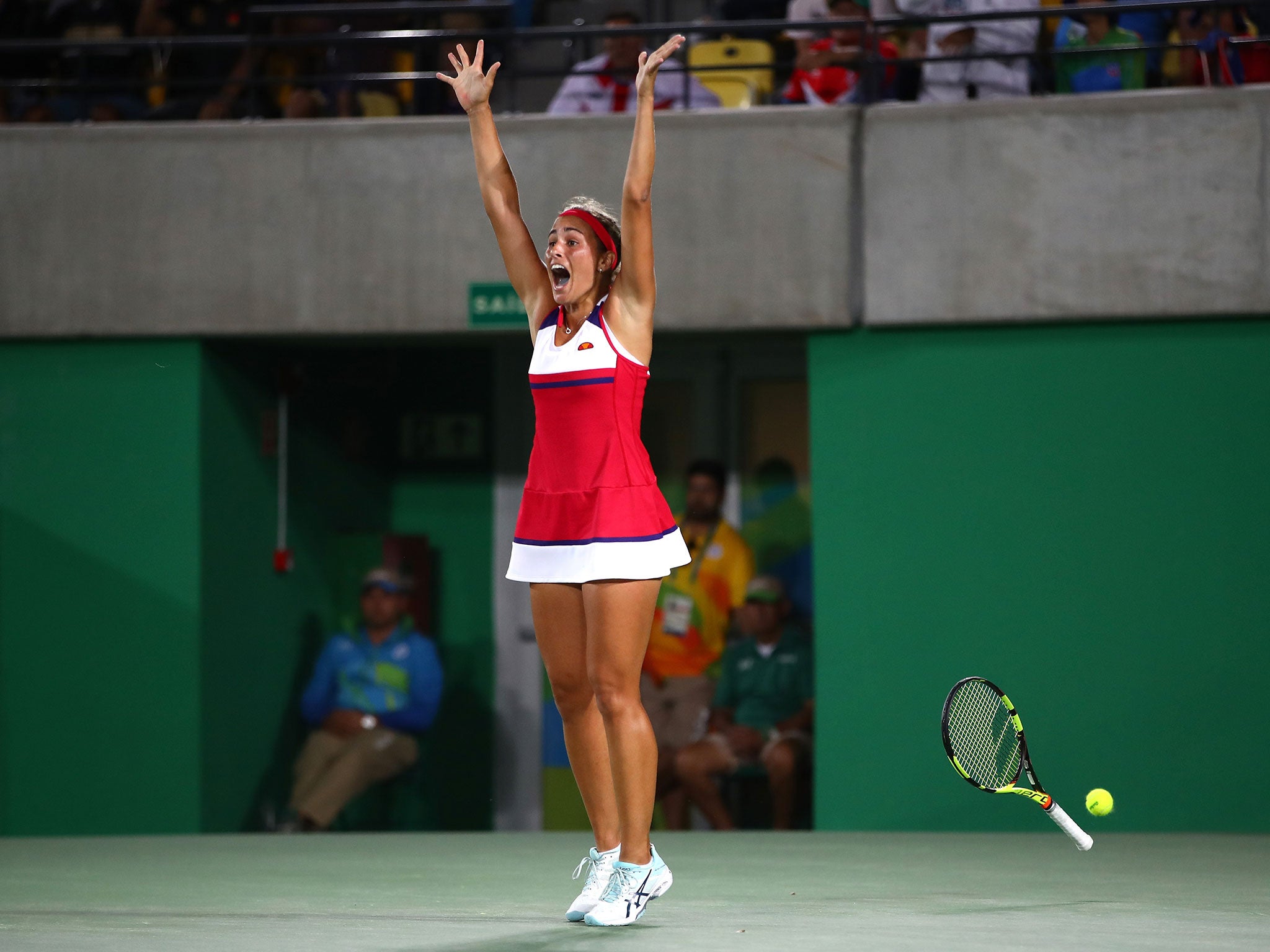 Monica Puig celebrates her country's first Olympic gold medal