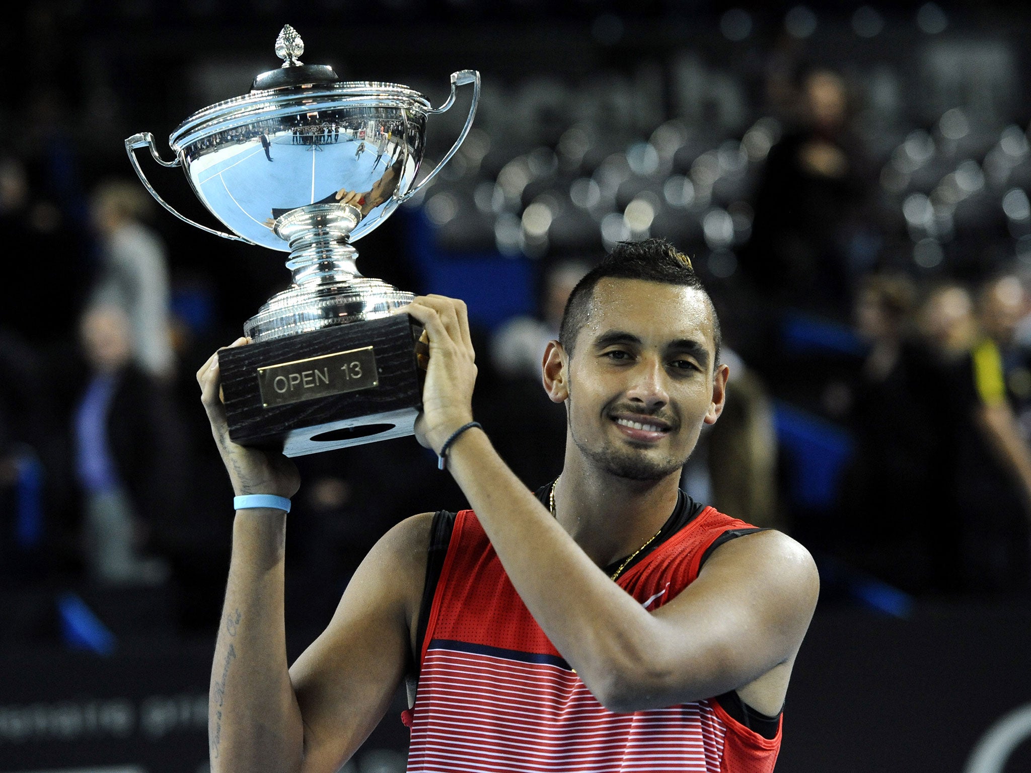 Nick Kyrgios with his first trophy of the year