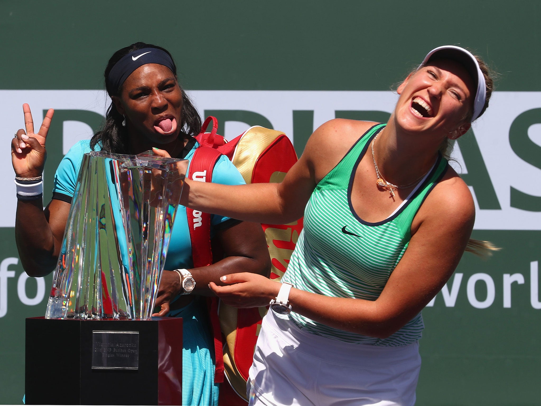 Victoria Azarenka and Serena Williams after the final of the BNP Paribas Open