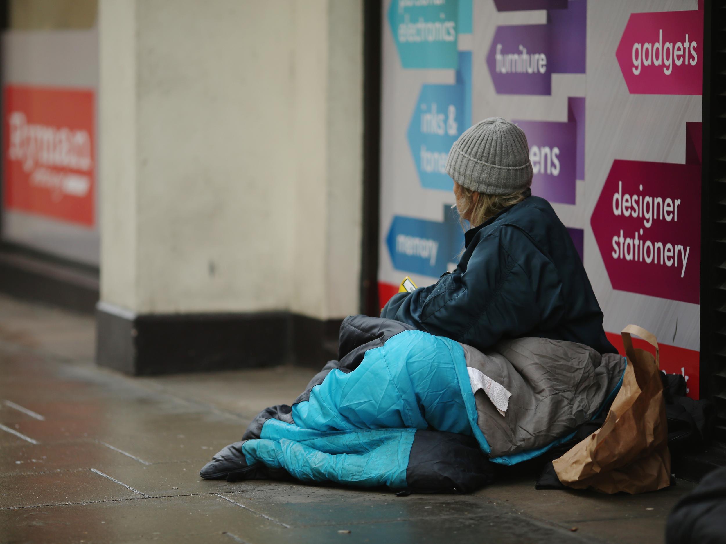 A homeless woman near Trafalgar Square