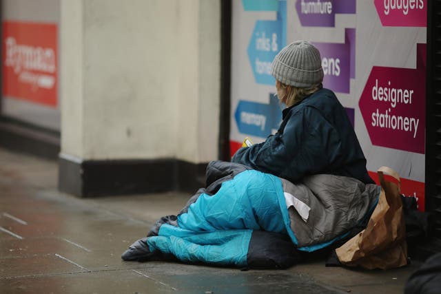 A homeless woman near Trafalgar Square