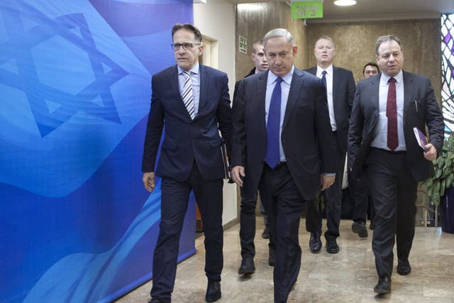  The Israeli Prime Minister Benjamin Netanyahu attending the weekly cabinet meeting in Jerusalem yesterday