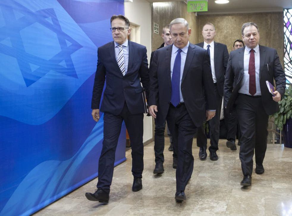 The Israeli Prime Minister Benjamin Netanyahu attending the weekly cabinet meeting in Jerusalem yesterday