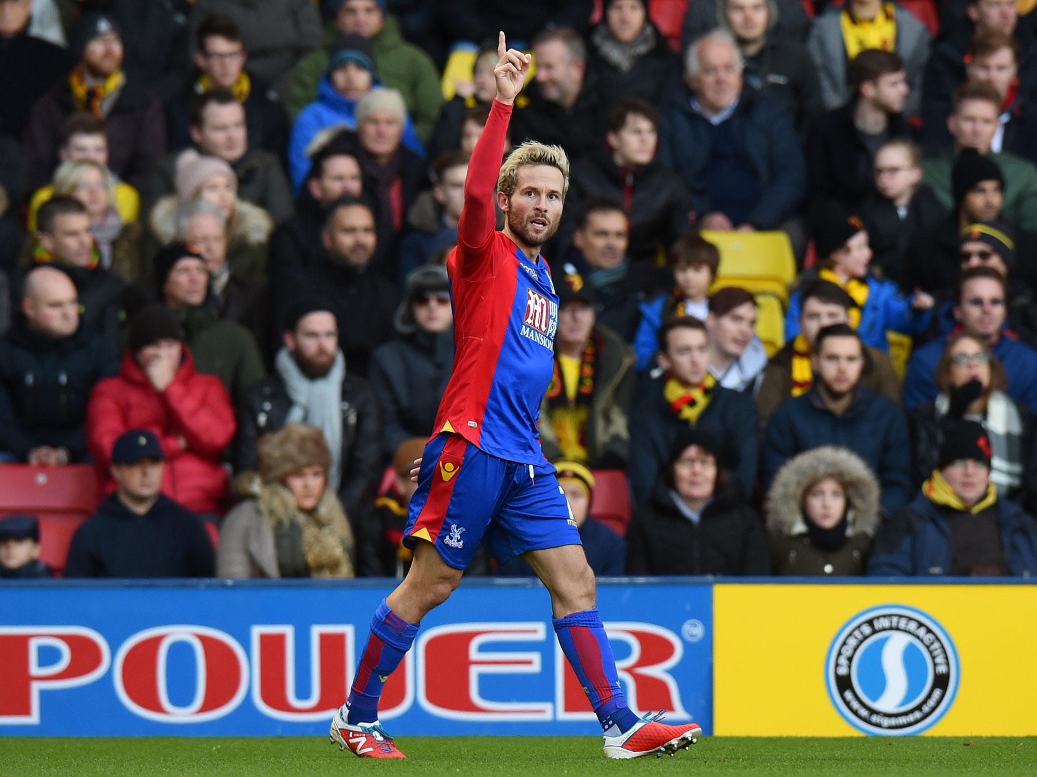 Yohan Cabaye celebrates giving Crystal Palace the lead against Watford