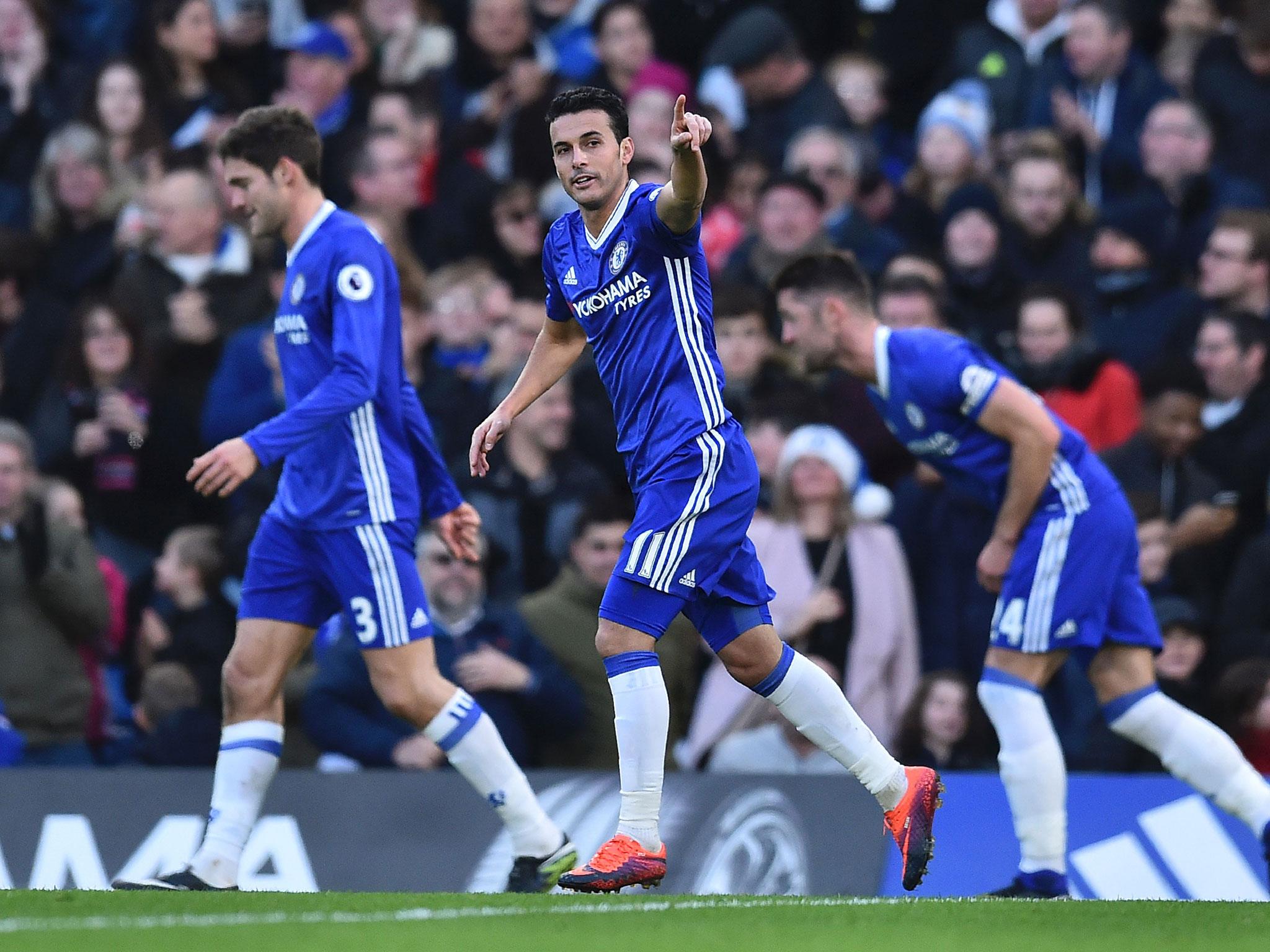 Pedro celebrates putting Chelsea ahead in the Boxing Day clash with Bournemouth