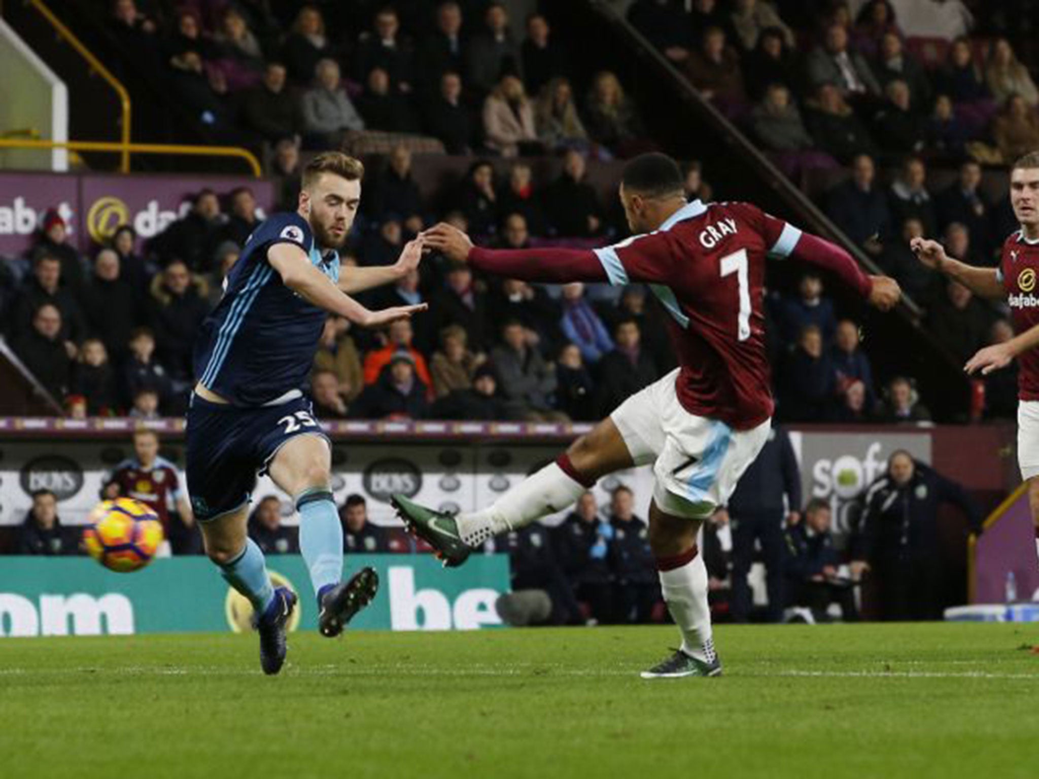 Andre Gray fires in Burnley's winning goal against Middlesbrough