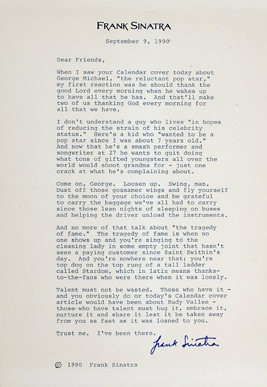 “What’s he complaining about?” Frank Sinatra on George Michael