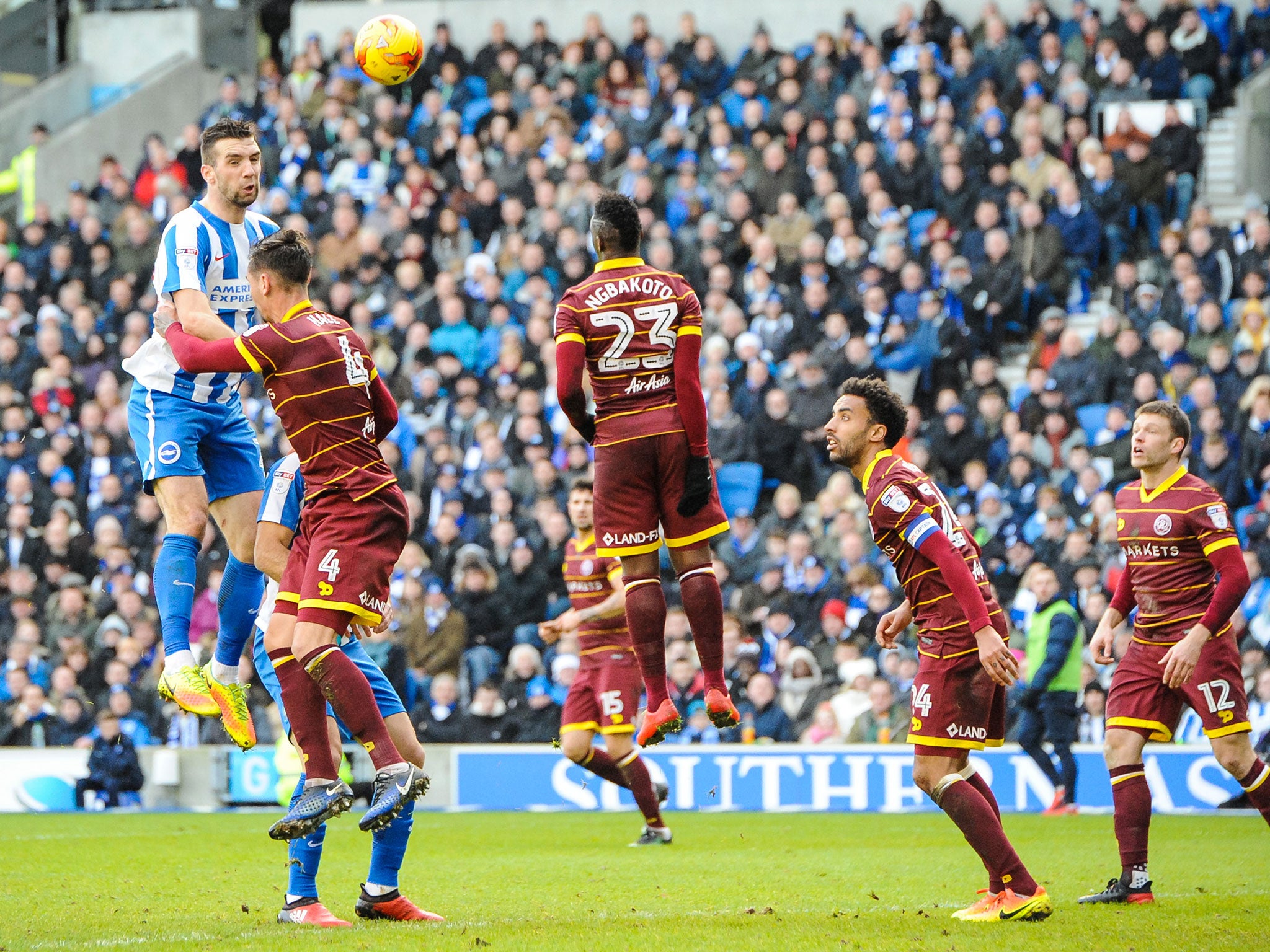 Brighton's Shane Duffy challenges for a high ball