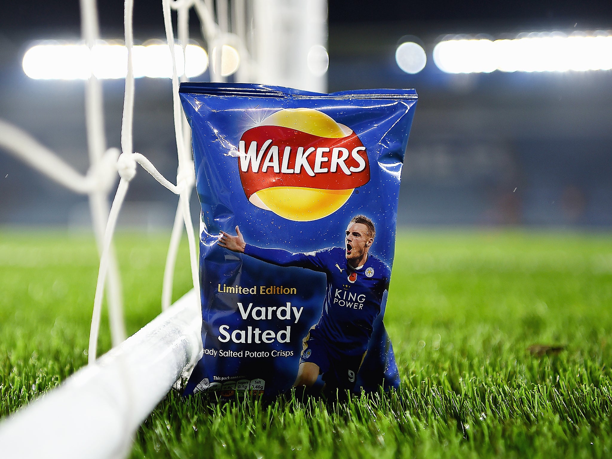 The packets of Walkers Crisps have been released in honour of Vardy's record breaking 11 game goal scoring run in the Barclays Premier League