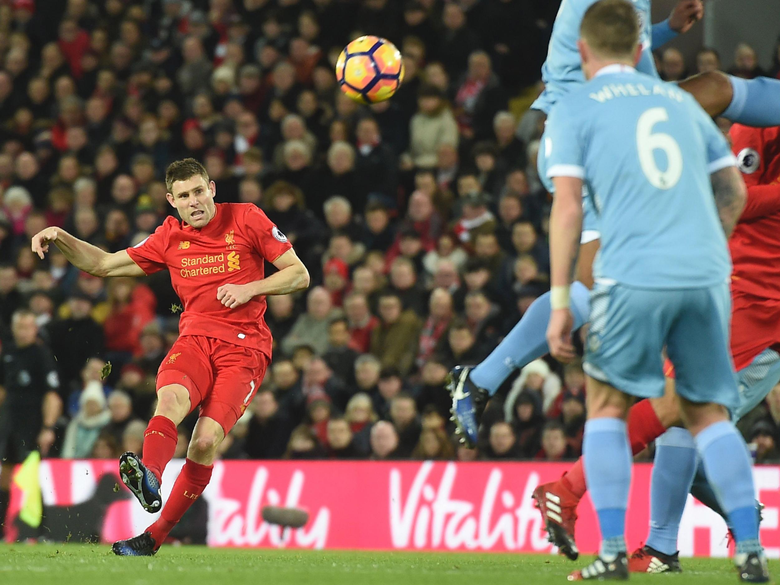 James Milner curls one into the Stoke box (Getty)
