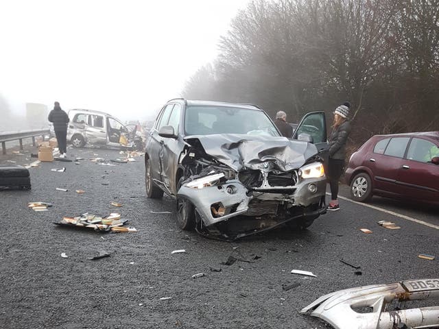 Up to 20 vehicles are reported to have been involved in the accident