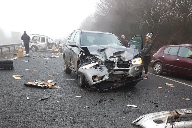 Up to 20 vehicles are reported to have been involved in the accident