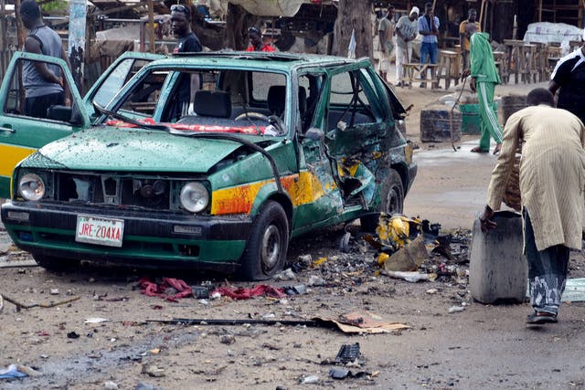 A file photo from another suicide attack on the Gomburu market in Maiduguri in July 2015