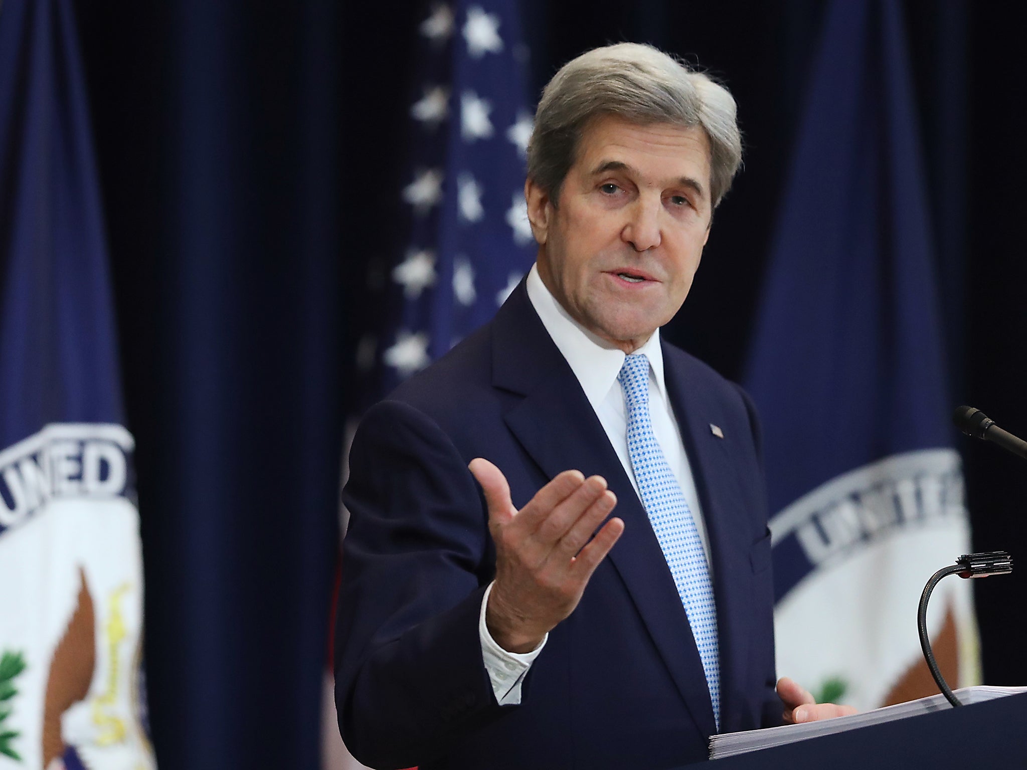 Secretary of State John Kerry speaks about Israeli-Palestinian policy
