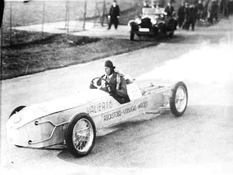 Max Valier in a rocket car, circa April 1930.