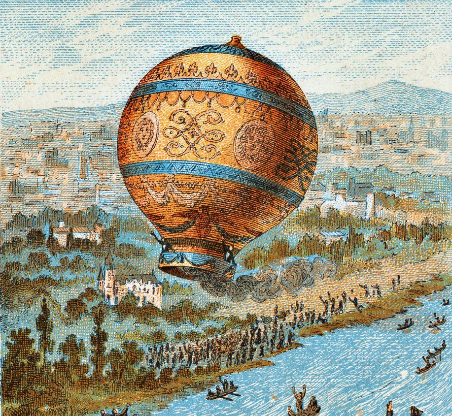 The first balloon flight by Rozier and Marquis d'Arlandes.