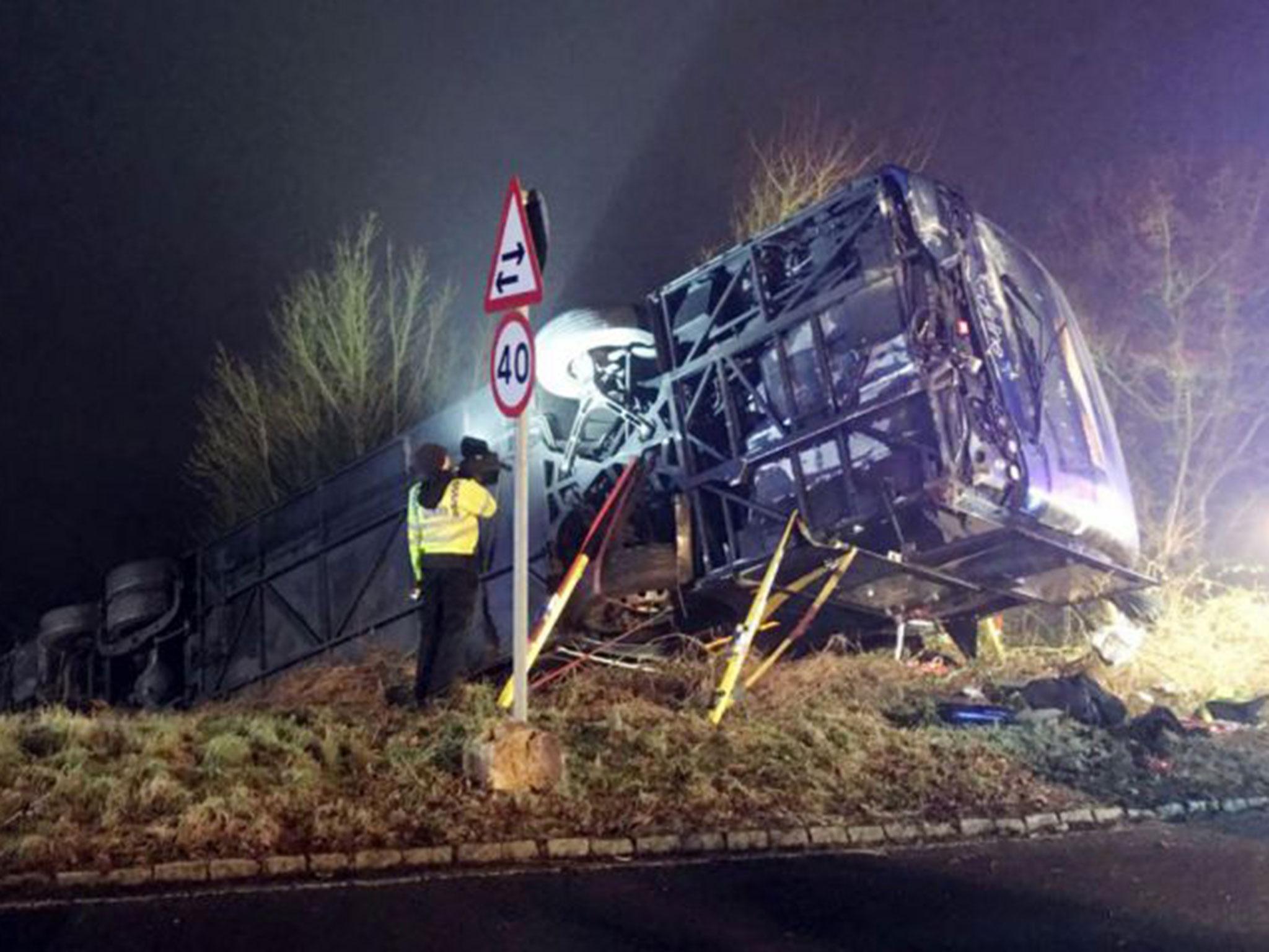 Emergency services at the scene of the coach crash in Oxfordshire