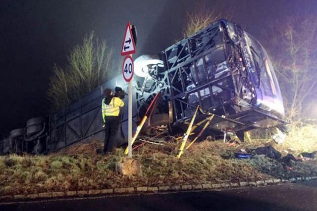 Emergency services at the scene of the coach crash in Oxfordshire