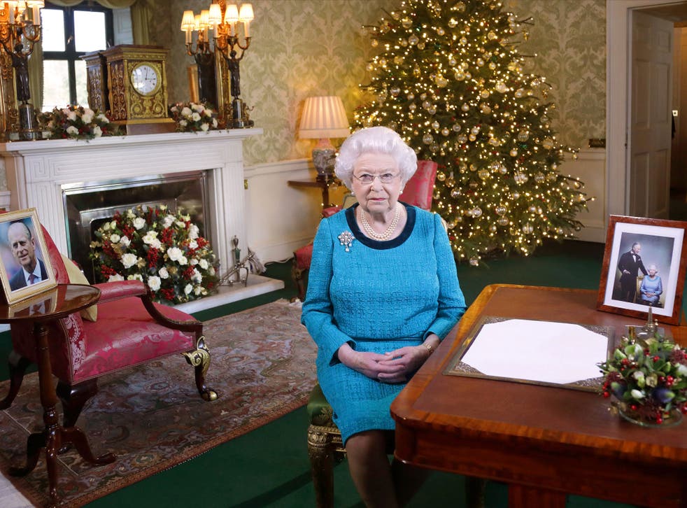 The Queen in the Regency Room at Buckingham Palace for her 2016 Christmas message