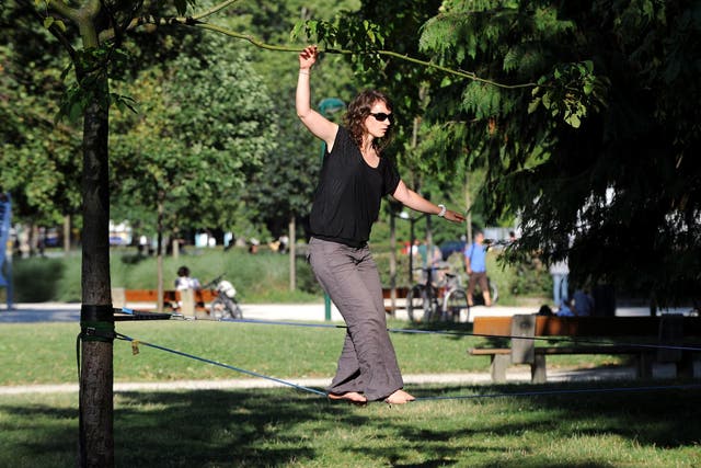 New balance: slacklining, which engages all the muscles, is set to be big (Getty)