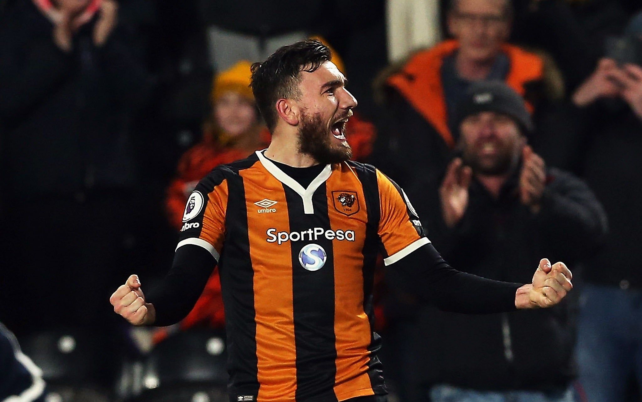 Robert Snodgrass celebrating what Hull thought was the winning goal