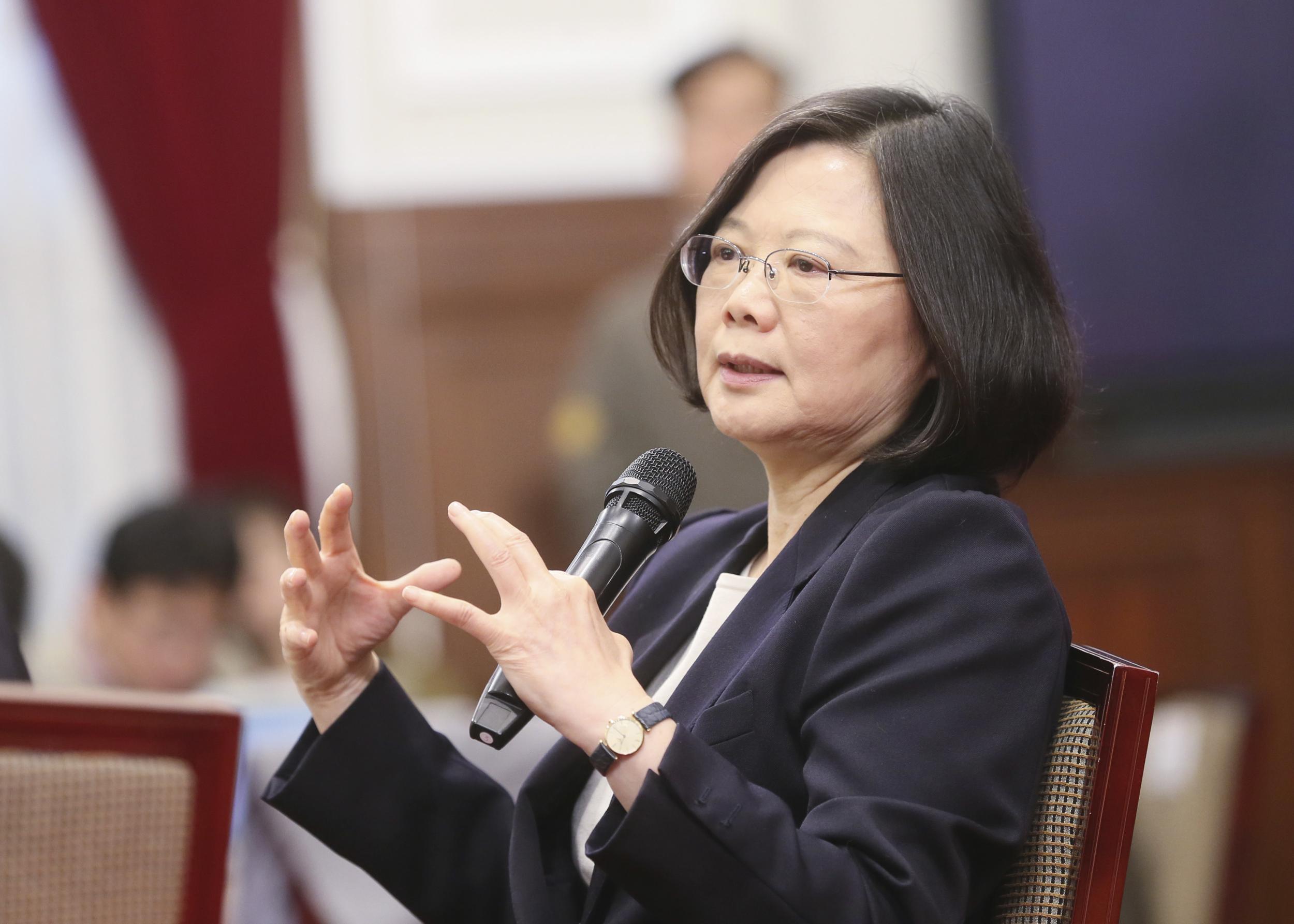 President Tsai Ing-wen delivers a year-end speech during an international press conference at the presidential office