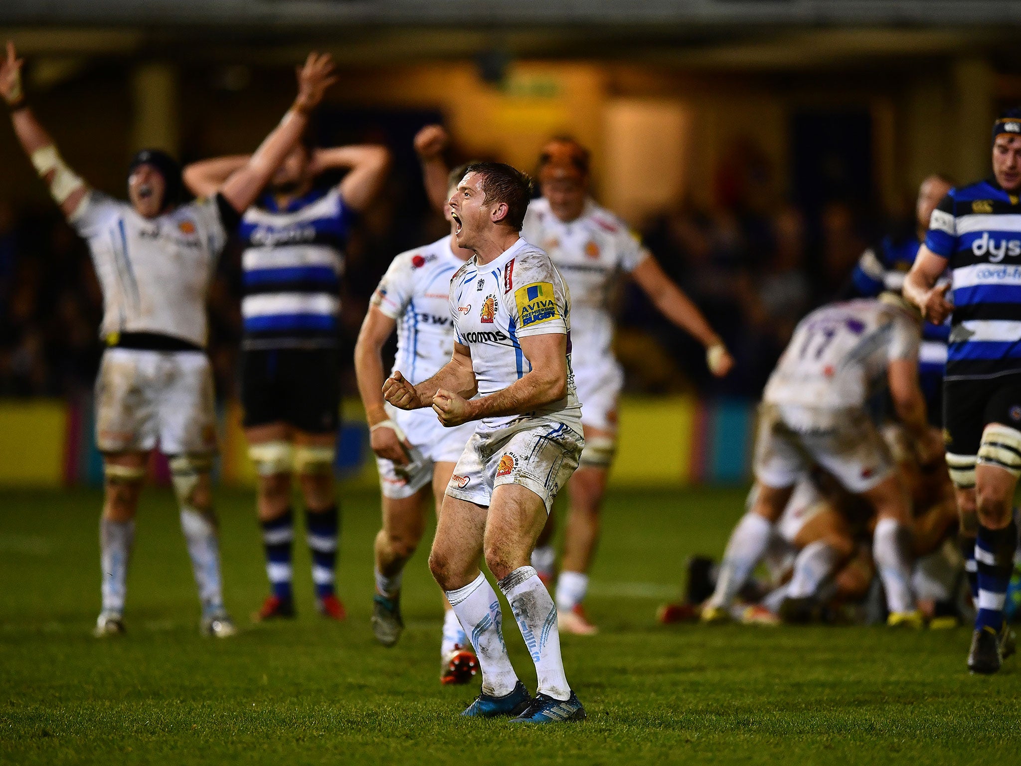 Gareth Steenson celebrates at the full-time whistle