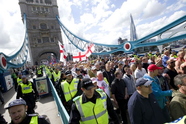 An English Defence League (EDL) march in central London, 2013
