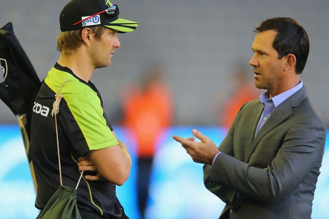 Former test captain and now Channel Ten Big Bash commentator Ricky Ponting with Shane Watson