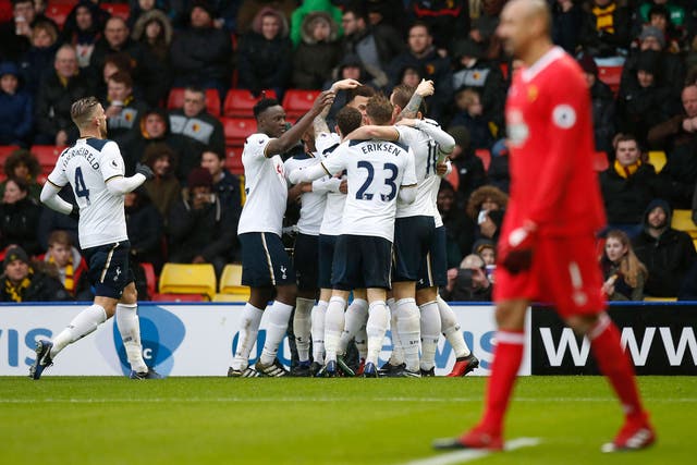 Tottenham's players celebrate the side's fourth goal
