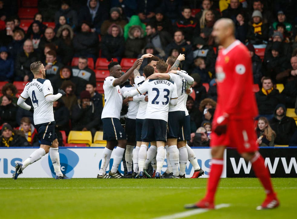 Tottenham's players celebrate the side's fourth goal