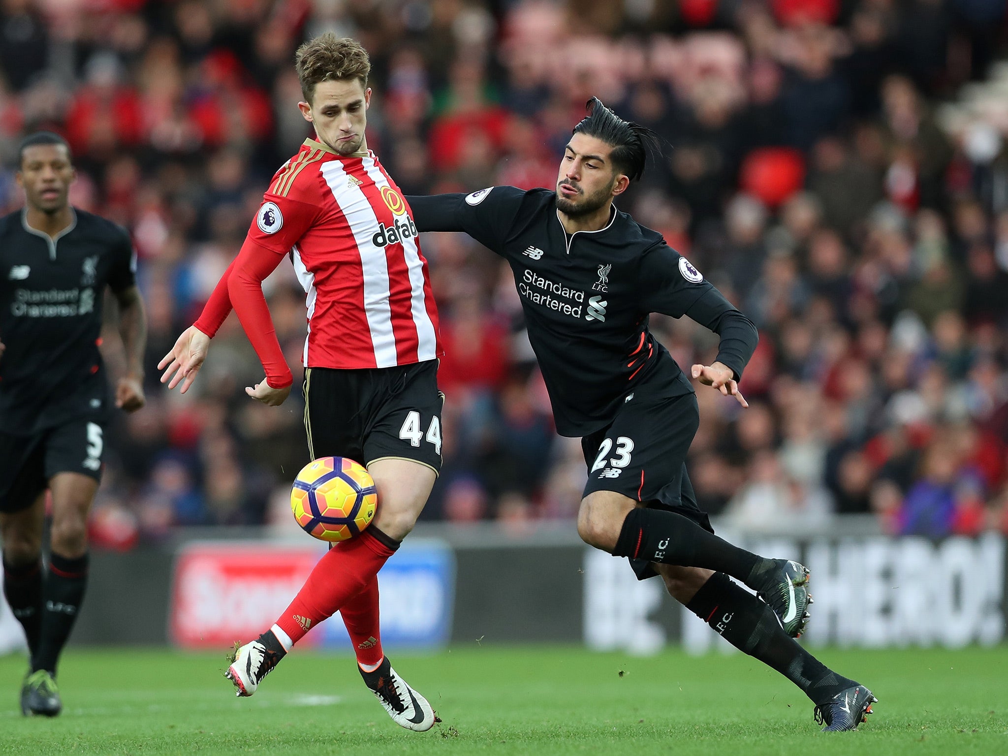 Januzaj and Can battle for the ball at the Stadium of Light