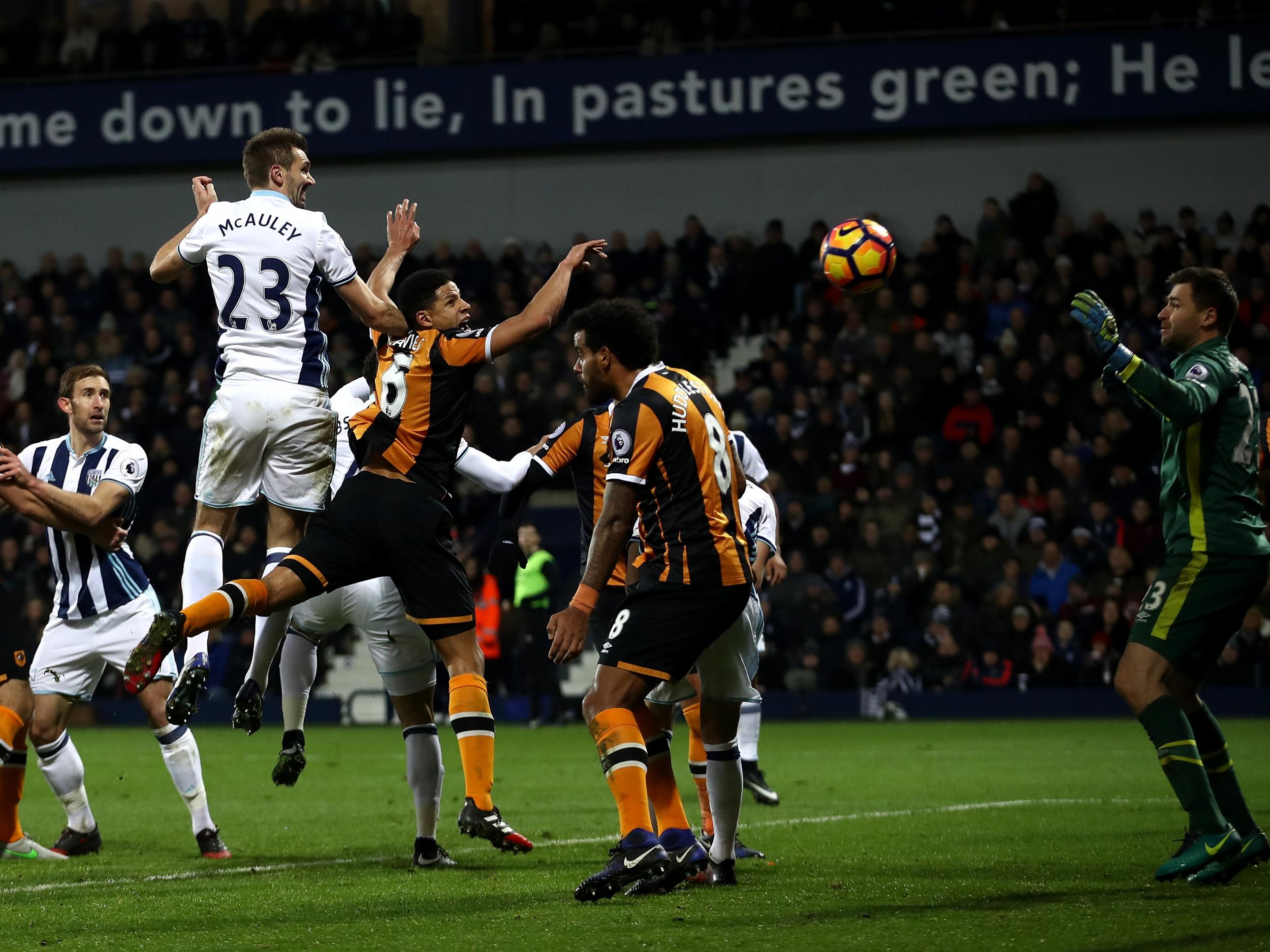 Gareth McAuley headed in his fourth Premier League goal of the season