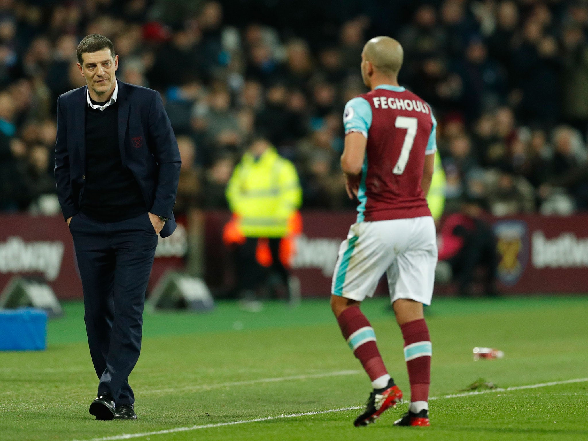 Feghouli walks off the pitch after being dismissed (Getty)